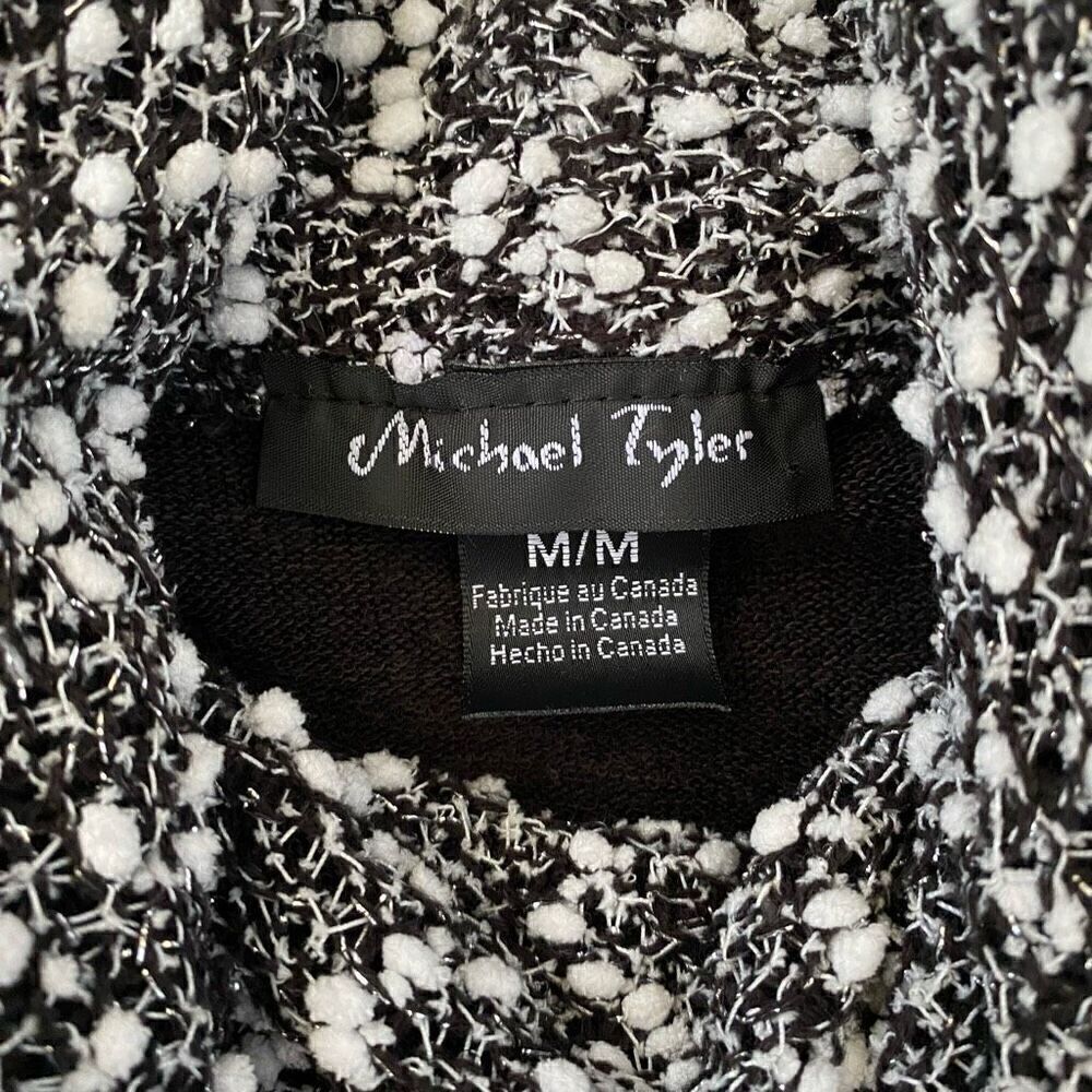 Michael Tyler women M pullover cowl neck sweater scallop front black & white - Picture 7 of 10
